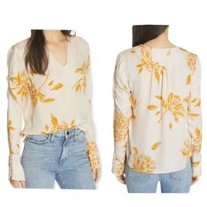 Joie Gavin Silk Floral Blush V Neck Blouse Size S Long Sleeve